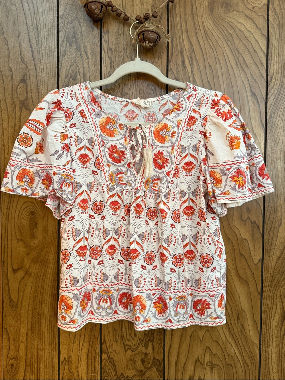 Atelier Nicole Miller Linen Blend Floral Boho Blouse Size S AS IS